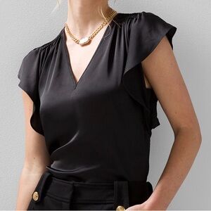 WHBM Flutter Sleeve V-Neck Blouse